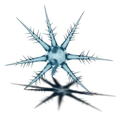 Intricate icy blue star-shaped abstract object with sharp spikes, a conceptual rendering of a microscopic entity