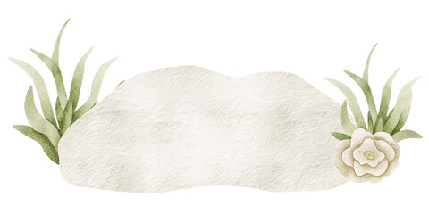 Elegant floral design with white stone and greenery on transparent background.