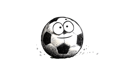 A doodle soccer ball with a playful, bubbly face, bouncing on a grassy field, isolated on a Transparent background