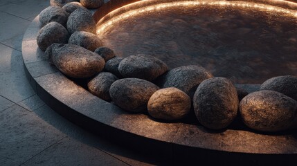 warm stone spa circle with soft ambient glow