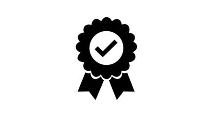 Quality guarantee badge icon with check mark, representing excellence, certification, approval, warranty, and verified satisfaction, on a transparent background, png