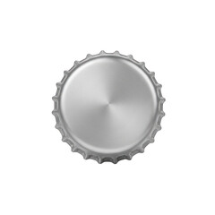 Blank Metallic Silver Bottle Cap Isolated on Black. Top View of a Crown Cap with Radial Brushed Metal Texture, for Beverage Packaging Design Transparent background.