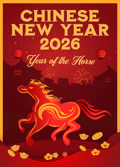 Vector illustration for Chinese New Year of the Horse with a festive holiday greeting card poster design