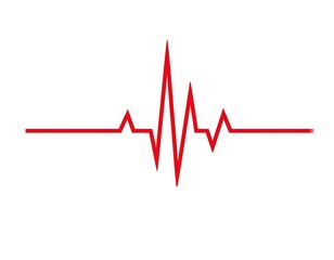 A simple, red electrocardiogram (ECG) waveform against a white background.  The waveform shows a series of peaks and valleys, indicative of a heartbeat pattern