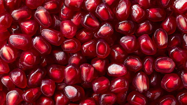 A macro-style full-frame background of small shiny pomegranate seeds