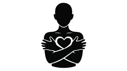 Silhouette of a person embracing their heart with love and self-care