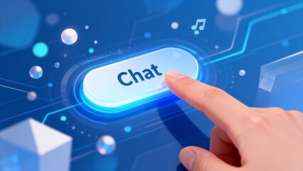 Hand pressing chat button on digital screen