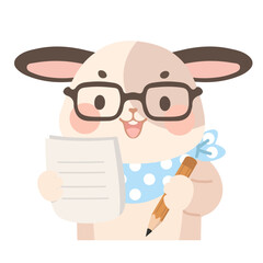 Cartoon Rabbit Wearing Glasses Holding Paper