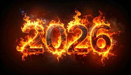 Burning fire sale sign 2026 illustration with flames and neon text