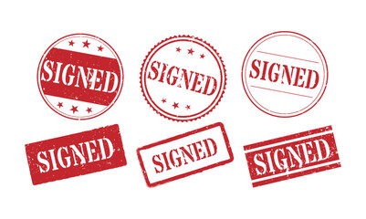 Collection of six grunge red signed rubber stamp icons