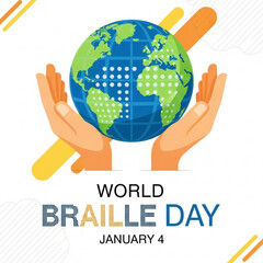 World Braille Day illustration with hands holding the globe promoting accessibility and global awareness January 4th concept