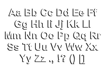 Stylish serif alphabet typeface set displaying uppercase and lowercase letters. Elegant typography design suitable for editorial, branding, logo design, and modern print projects.