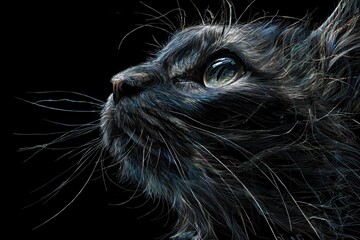 Cat Cute Yet Unique Animal Posing on a Deep Black Background Highlighting Its Distinctive Features and Charming Appearance