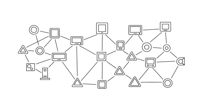 Complex network diagram with various shapes