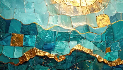 Abstract teal, gold, tile mosaic