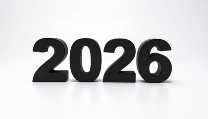 Black 3D &ldquo;2026&rdquo; Numbers on White Background