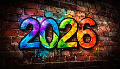Graffiti-Style &ldquo;2026&rdquo; Text on Brick Wall