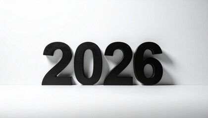 Black 3D &ldquo;2026&rdquo; Numbers on White Background