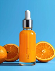 Orange serum bottle with orange fruits