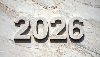 3D &ldquo;2026&rdquo; Text on Stone Surface with Shadows