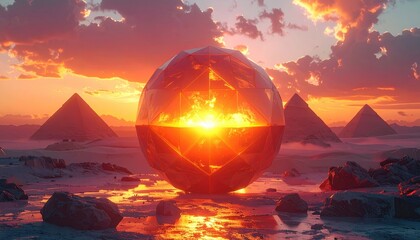 Glowing orb at sunset in arid desert