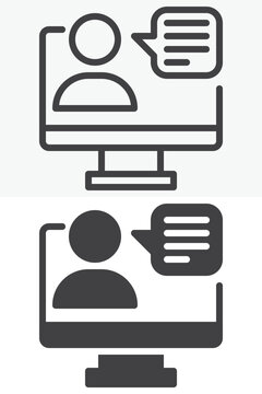 Video conference line and solid vector icon set