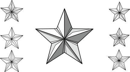 Star shape icon set with geometric faceted outline variations suitable for awards rating symbols achievements decorative elements and modern graphic design projects