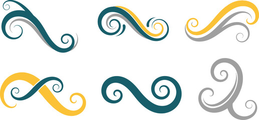 Fototapeta premium Abstract scrolls in teal, yellow, and grey