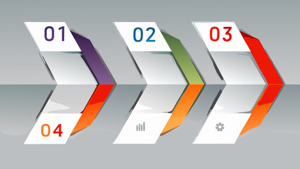 Numbered arrows showcasing a process flow with stages and icons