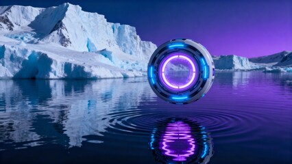 Futuristic sphere over icy water