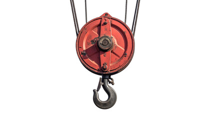 Metal lifting crane pulley with hook industrial machinery isolated on solid white background3