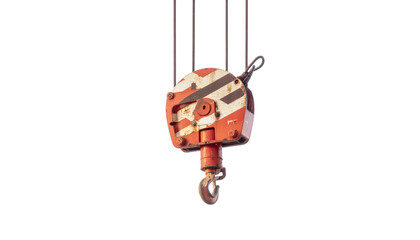 Metal lifting crane pulley with hook industrial machinery isolated on solid white background4