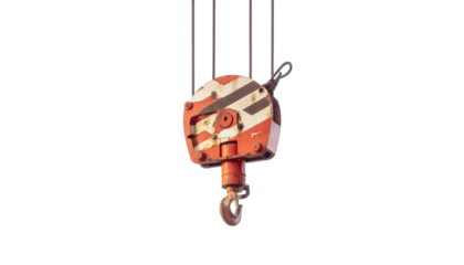 Metal lifting crane pulley with hook industrial machinery isolated on solid white background4