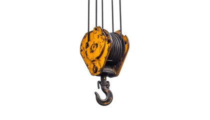 Metal lifting crane pulley with hook industrial machinery isolated on solid white background5