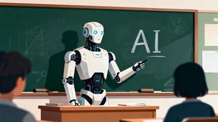 Robot teaching AI in classroom