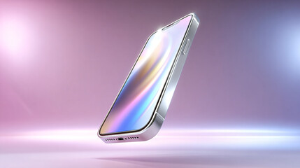 Modern smartphone with sleek design floating against a colorful background.