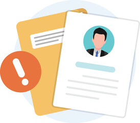 Resume CV document folder with exclamation mark icon.