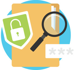 Document secure unlock digital data security concept with magnifying glass.