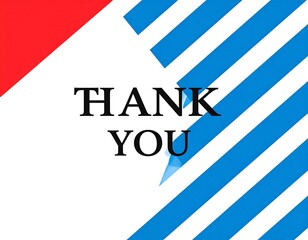 A thank you card with a red and blue striped geometric pattern