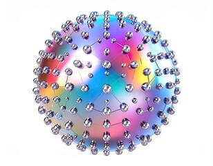 Iridescent orb with interconnected spheres against white