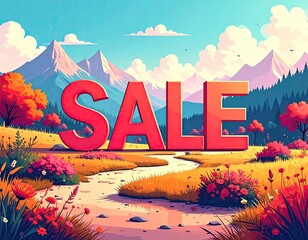 Vibrant Autumn Landscape with SALE Sign in Scenic Mountains