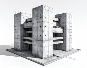 Brutalist concrete structure with tower-like sections and minimalist design