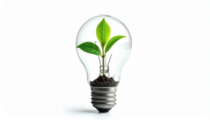 Plant growing inside a lightbulb symbolizes growth, creativity, and innovation. Ideal for environmental, energy, technology, and sustainable concept designs.