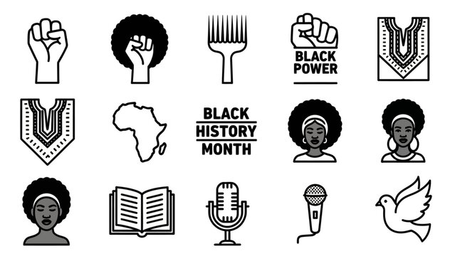 Black History Month Icons Representing Culture and Empowerment.