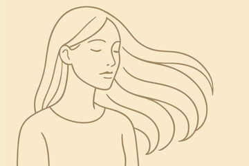 Minimal Line Art Female Portrait Illustration with Flowing Hair