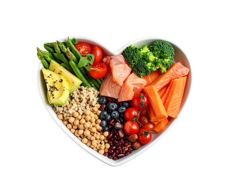 Diet food for health with heart bowl. Baner, place for text. 