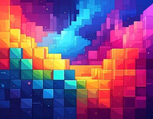 Colorful abstract artwork of pixelated blocks and vibrant hues