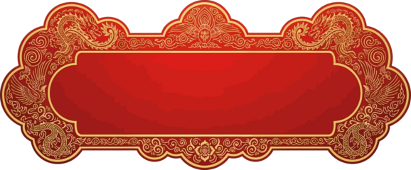 Elegant red and gold ornamental frame with intricate designs