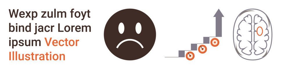 Fototapeta premium Emotional health, cognitive growth, performance improvement, analytics, mental challenges, decision-making. Sad face, brain upward chart with arrow. Emotional health and cognitive growth concepts