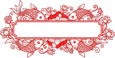 Elegant koi fish and lotus flower border design with blank text space